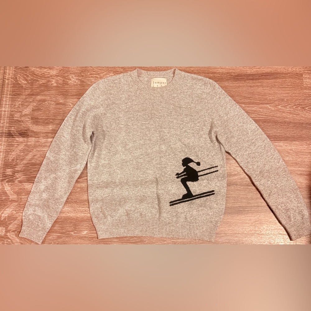 JUMPER 1234 Women's Ski Crew Sweater Gray Ski Pattern Size Small